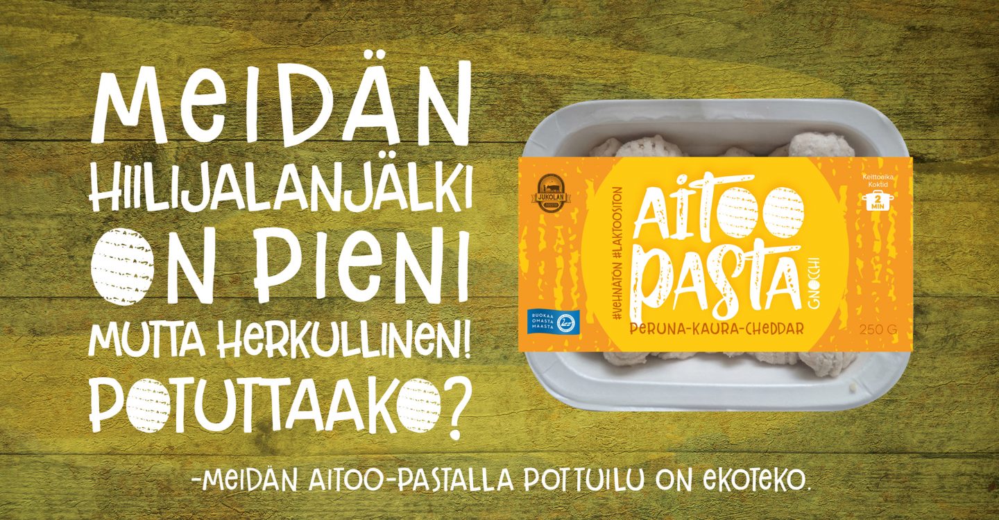 Aitoo-Pasta Peruna-Kaura-Cheddar pieni hiilijalanjälki